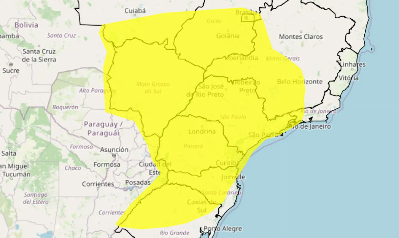 o mapa mostra as áreas em alerta para tempestade